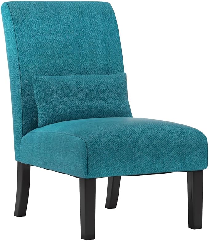 Roundhill Furniture Pisano Teal Blue Fabric Armless Contemporary Accent Chair with Kidney Pillow