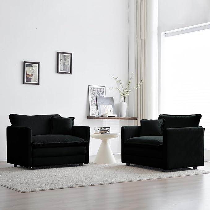 Chenille Oversized Accent Chair 41.4 Comfy Modular Single Sofa Cloud Couch Chair Upholstered Deep Seat Armchair with Pillow for Living Room Bedroom Family Room Reading Nook Black