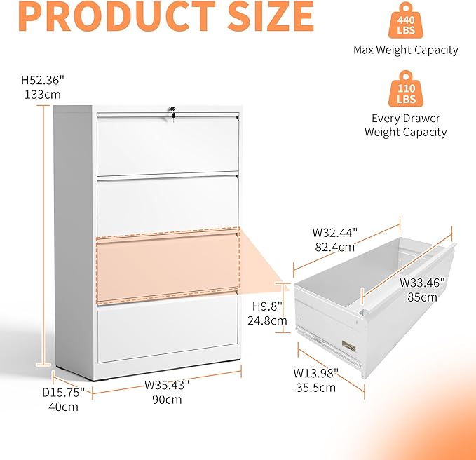 4 Drawer Small File Cabinet with Lock Locking Filing Cabinet for Home Office Under Desk Storage Cabinet Organizer with DrawersWhite