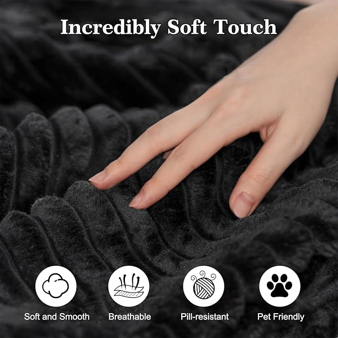 Modular Sectional Sofa with Movable Handrails Straight-Row Boneless Sofa Sectional Couch for Living Room Deep Seat Memory Foam Faux Rabbit Fur Fabric Sofa No Assembly Required(Black)