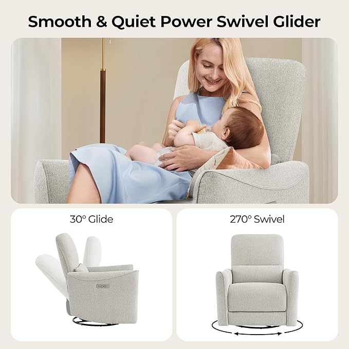 CHITA Oversized Power Recliner Chair Swivel Glider for Big and Tall FSC Certified Living Room Nursery Rocking Chair with Lumbar Support Dove Grey