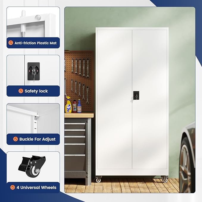 Yizosh Metal Garage Storage Cabinet with Locking Doors and Adjustable Shelves- 75 Rolling Steel Tool Cabinet for Home OfficeGarageWarehouse