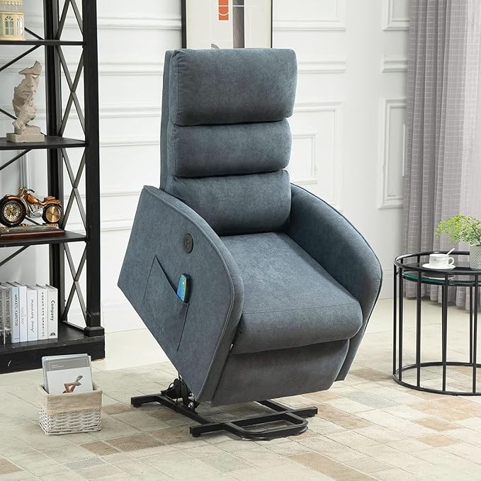 AVAWING Power Lift Chair with Heat and Massage for Elderly Fabric Electric Recliner Chair with Remote Control Side Pocket and USB Port for Living Room &amp Bedroom Grey