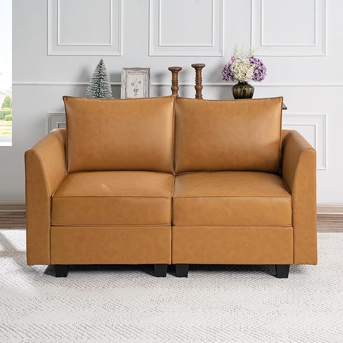 Naomi Home Elizabeth Modern Loveseat Sofa with Extendable Design &amp Soft Comfortable Seating – Air Leather Modular loveseat sofa with Sturdy Wooden Frame Ideal for Small Spaces Easy Assembly Car