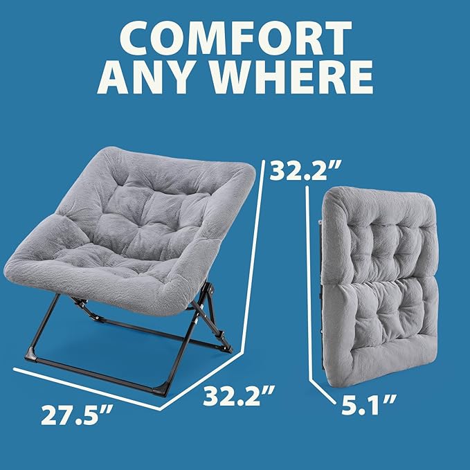 Oakham Comfy Chair for Adults Soft Faux Fur Folding Lounge for Bedroom Living Room Dorm Rooms Flexible Reading Chair for Teens Kids X-Large Foldable (Faux Fur-Grey)
