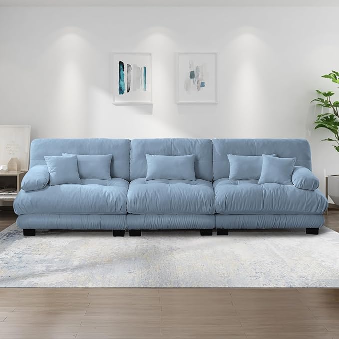 133.8 Oversized Modular Sectional Sofa 3-Seater Loveseat Cloud Couch with Pillows and Overthick Cushion for Living Room Home Theater ApartmentChenilleLight Blue