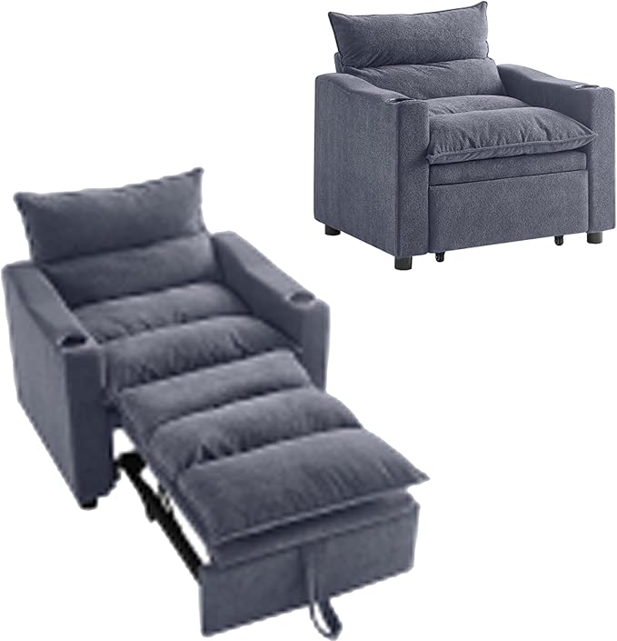 Sleeper Chair 3 in 1 Convertible Pull Out Chair Sleeper with Bracket and Cup Holder Chairs Bed Sleepers for Adults Adjustable Sofa Bed Chairs for Living Room Small Spaces Grey
