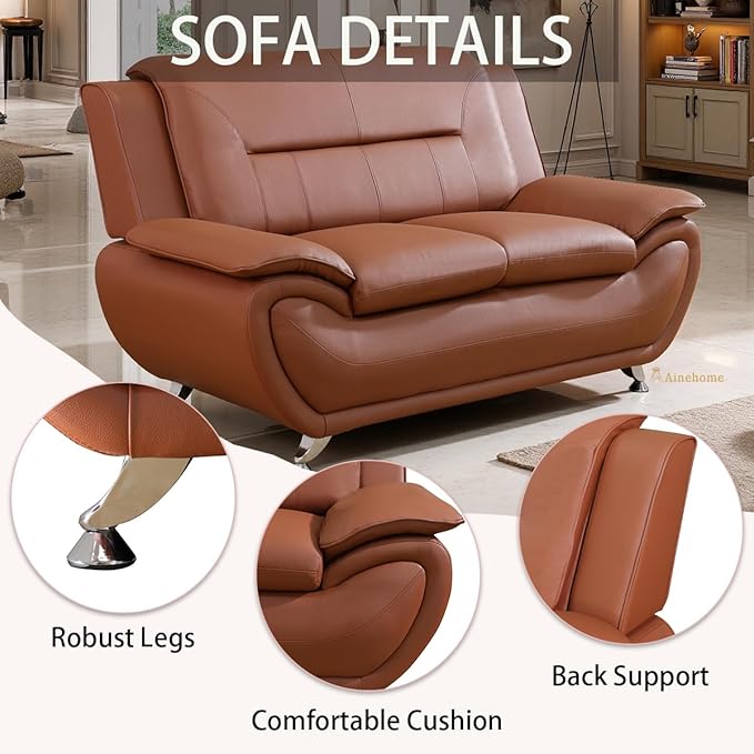A Ainehome Sectional Sofa Couch Set Living Room Furniture Sets Modern Leather Sofa Loveseat Couch for Living Room(loveseat A-Orange)