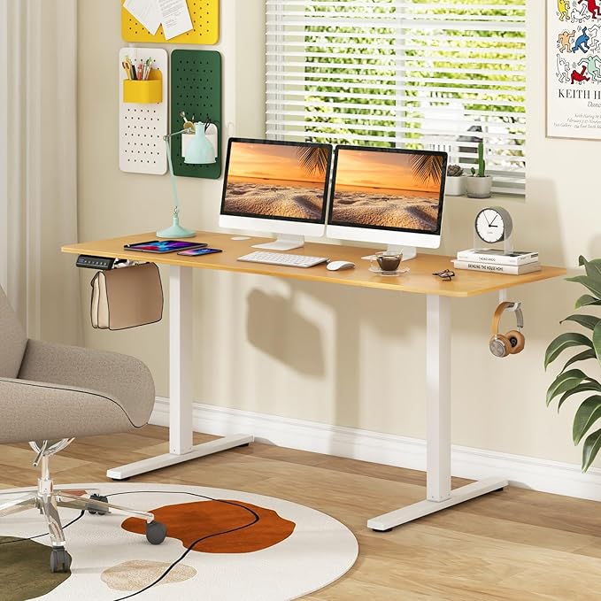 Tangkula 63 Inch Height Adjustable Electric Standing Desk Extra Large Sit Stand Desk with 3 Memory Height Settings Anti-Collision System 2 Hanging Hooks &amp Wire Holes Rising Desk for Home Offic