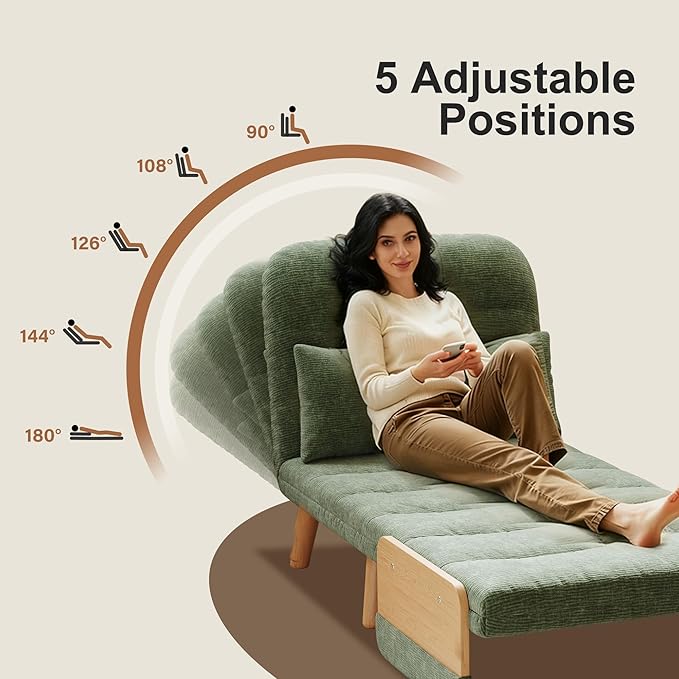 Convertible Sleeper Sofa Bed 3 in 1 Foldable Couch Bed with Reclining Backrest for Living Room Bedroom (GreenComfort/35.43)