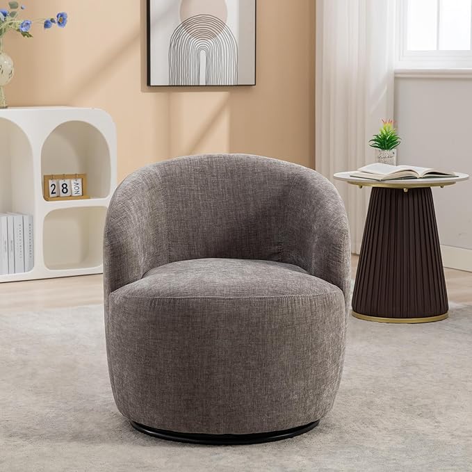 Swivel Accent Chair360 Degree Chenille Small Swivel Barrel ChairUpholstered Comfy Arm ChairModern Round Swivel Bucket ChairSingle Sofa Chair for Living RoomBedroomNursery(Grey)