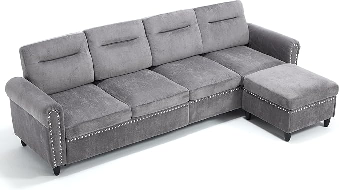 Westice 106 Modular Sectional Sofa with Movable Ottoman Deep-Seat L-Shaped Couch 4-Seater Modern Sofa for Living Room Bedroom or Apartment Gray