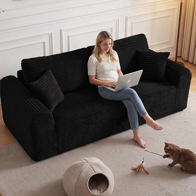 Modular Sectional Sofa Cloud Boneless Couch with Layered Cushion Upholstered Sofa in a Box Flexible Module Combination for Living Room No Assembly (Black 87“)