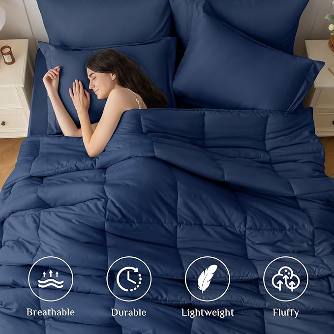 JOLLYVOGUE Full Comforter Set Ultra-Soft Bed in a Bag Full Size 7 Pieces Oeko-TEX Certified Bedding Set with Down Alternative Comforter Sheets Pillowcases &amp Shams Navy