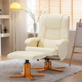 Swivel Recliner with Ottoman Reclining Chair and Footrest PU Leather Upholstered Chair Ottoman Set with Wrapped Base for Living Room Bedroom and Home Office Beige