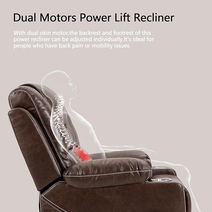 Large Power Lift Recliner Chair Sofa with Massage and Heat for Big and Tall ElderlyInfinite PositionsDual MotorCup HoldersExtended FootrestAir Leather Home Theater Seat