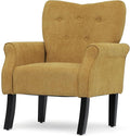 Athena Collection Mid Century Modern Chair for Living Room Upholstered Wingback Reading Chair for Adults Comfy Linen Fabric Armchair with Wooden Legs for Bedroom Dorm Balcony Yellow