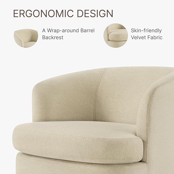 Swivel Accent Chair Barrel Armchair with Upholstered Performance Fabric and Wood Base for Bedroom Waiting Living Room 2 PCS Oatmeal