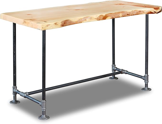 SRLWerks Industrial Pipe &amp Live Edge Top Vintage Table - Rustic Wood Desk for Home Office