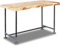 SRLWerks Industrial Pipe &amp Live Edge Top Vintage Table - Rustic Wood Desk for Home Office