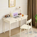 ADORZ 47 White Desk with Drawers French Country Style Solid Wood Desk for Home Office Study Bedroom – Ideal for Makeup Vanity and Storage