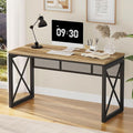 BON AUGURE Farmhouse Computer Desk Modern Industrial Home Office Desks Wood Metal Study Writing Table Sturdy Gaming Desk (Vintage Oak 54 Inch)