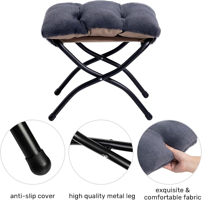 HollyHOME Lazy Chair with Foldable Ottoman Accent Comfy Lounge Armchair and Folding Footrest Stool Leisure Sofa Reading Chair and Footstool for Living Room Bedroom DormFaux Fur Navy Blue