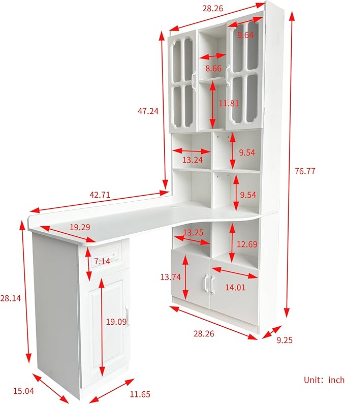 L-Shaped Corner Computer Desk for Home Office 52'' Writing Study Desk with Drawer &amp Bookshelf &amp Hutch Corner Gaming Computer Desks with Storage 2-in-1 L-Shaped Design Left Facing Table Wh