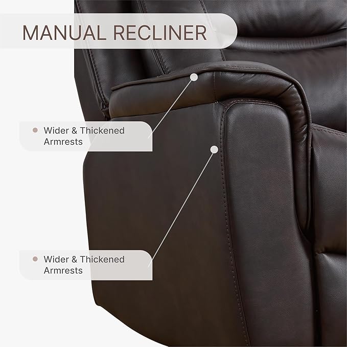 Leather Recliner Chair 360° Swivel Rocker for Adults Manual Rocking Reclining Chair with Adjustable Backrest Footrest for Living Room Bedroom Home Theater Seating