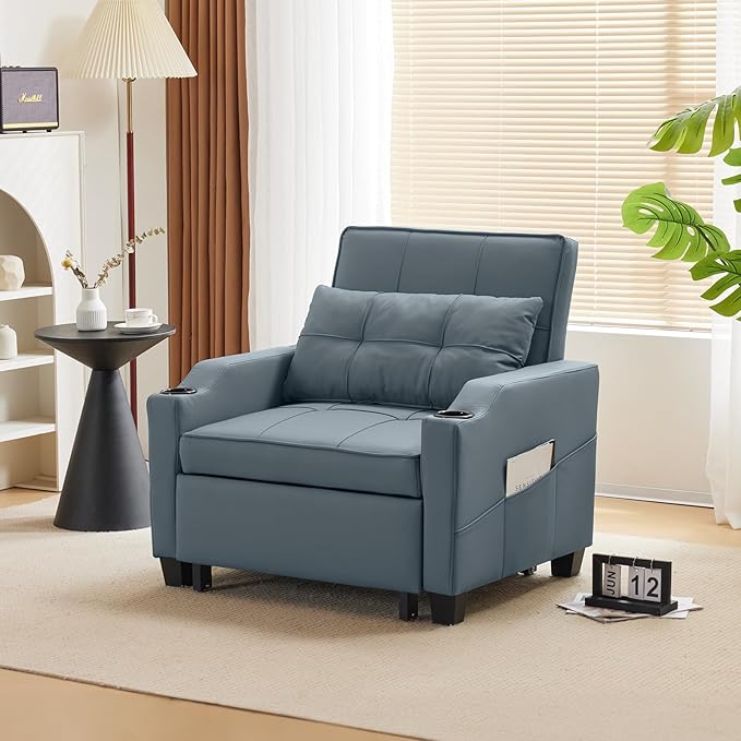 VINGLI 3-in-1 Convertible Sofa Bed Recliner with Adjustable Backrest USB Ports Cup Holders for Small Spaces Living Room