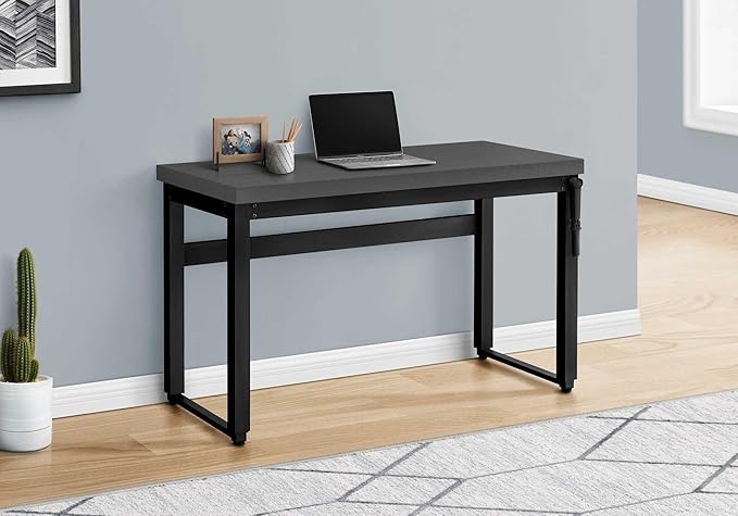 Penau Adjustable Computer Desk for Home Office Modern Grey Laminate Surface Black Metal Legs 47.25 Inchs Long Suitable for Small Spaces