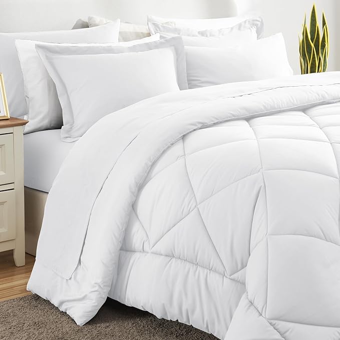 CozyLux King Size Comforter Set White - 7 Pieces Bed in a Bag King Luxury Soft Bed Set for All Seasons Bedding Set with Down Alternative Comforter Sheets Pillowcases &amp Shams