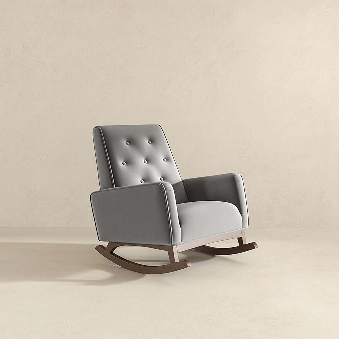 Demetrius Light Grey Fabric Rocking Chair - Living Room Accent Chair Nursery Glider Chair Maximum Weight Capacity 300lbs