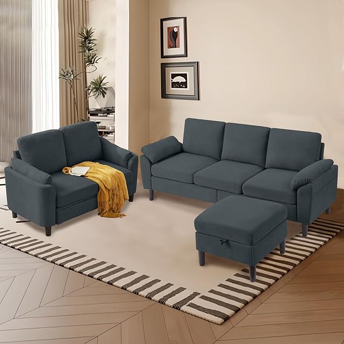 80 Convertible Sectional Sofa Set Modern Linen Small L Shaped Couch with Reversible Chaise and Loveseat Sofa 3-Seat Sofa Couches for Living Room Office Apartment Dark Grey