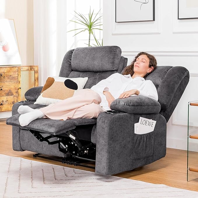 COMHOMA Manual Recliner Chair SetFabric Reclining Sofa Chair with Cup Holders Upholstered Recliner with Side Pockets Suitable for Living Room Furniture (2+1)