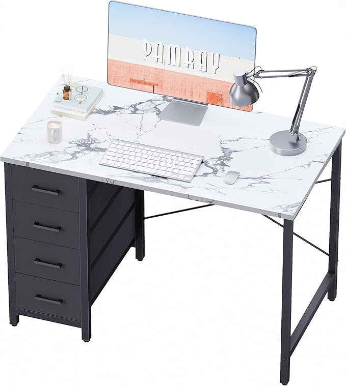 Pamray 32 Inch Computer Desk with 4 Drawers Small Office Desk for Home Bedroom Study Writing Simple Modern Computer Table Marble