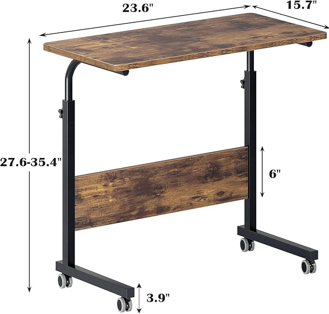 DlandHome Rolling Desk Adjustable Standing Desk Mobile Side Table 31.4 Inches w/Wheels Adjustable C Table Movable Portable Laptop Computer Stand for Bed SofaRetro