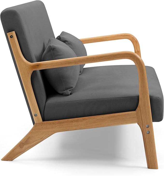 Modern Compact 48'' Loveseat with Linen Upholstery and Wood Legs Perfect for Bedroom Living Room Furniture (Dark Gray)