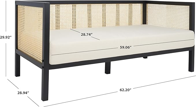 SAFAVIEH Home Collection Dune Coastal Black Rattan 3-Seater Sofa with White Cushion