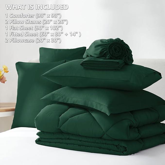 CozyLux Oversized Queen Comforter Set Emerald Green 7 Pieces Bed in a Bag Comforter Set with Sheets All Season Bedding Set with Down Alternative Comforter Sheets Pillowcases &amp Shams