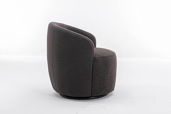 kevinplus Swivel Barrel Chair Accent Armchair for Living Room Bedroom 360 Degree Modern Round Upholstered Single Sofa Couch Chair Cozy Small Swivel Chair for Apartment Teddy Fabric Dark Grey