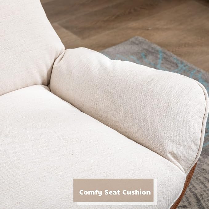 HEAH-YO Swivel Accent Chairs Set of 2 Modern Living Room Chairs with Backrest Upholstered Linen Armless Reading Chairs for Bedroom Beige