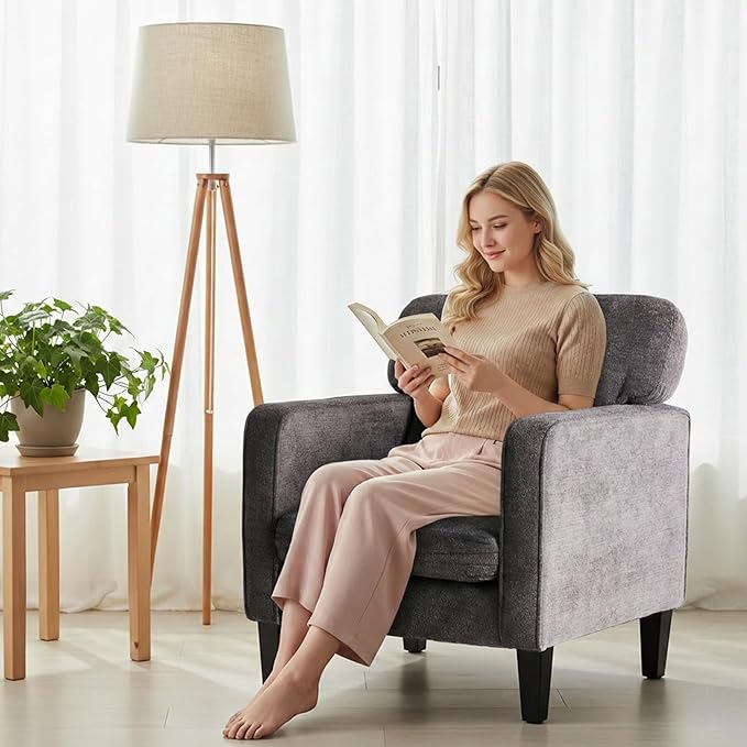 Simple Deluxe Modern Accent Chair Stylish Armchair for Adults with Backrest Cozy Lounge Seat Perfect for Living Room Bedroom Reading Nook Waiting &amp Reception Area Grey