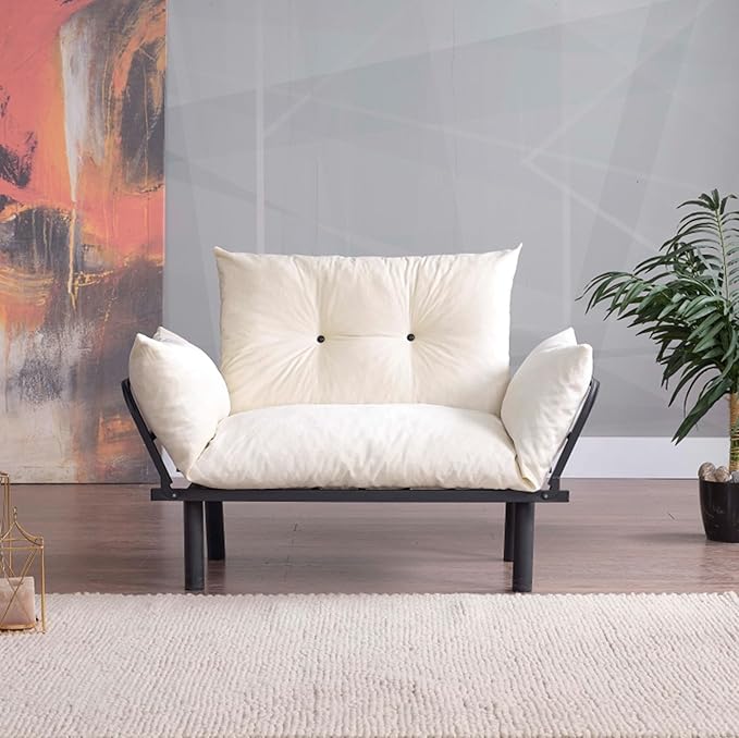 49 Mini Couch with Mattress Included Small Loveseat Sofa Chair for Small Space Oversized Accent Chair and a Half Metal Frame (Cream)