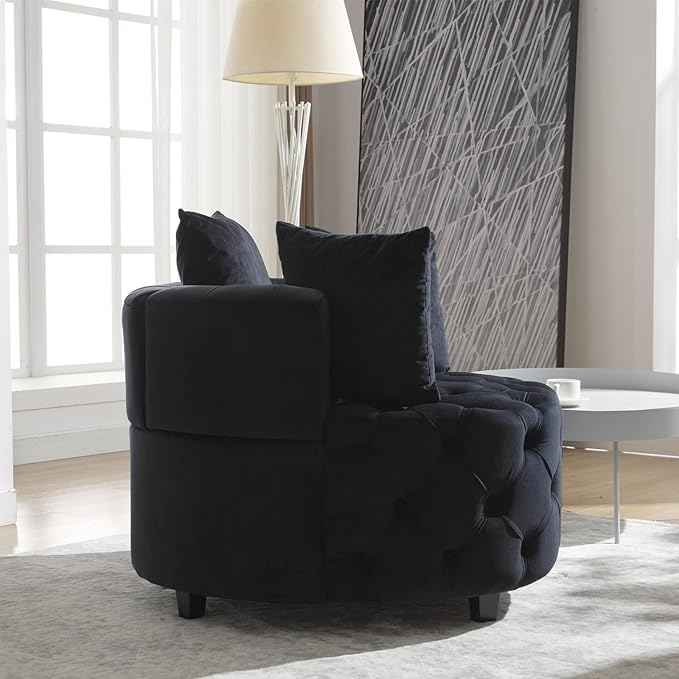Modern Upholstered Tufted Barrel ChairVelvet Accent Chair with PillowsSingle Armrest Sofa Chair with Legs for Living RoomOfficeBedroom