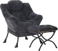 Lazy Chair with Folding Ottoman Modern Accent Lounge Armchair with Armrests and a Side Pocket &amp Foldable Footstool Leisure Reading Chair for Living Room Bedroom Dorm &amp Office Plush Navy