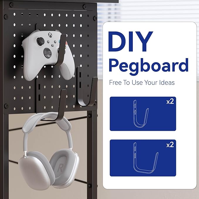 Pamray 64 Inch L Shaped Gaming Desk with Power Outlets and Led Lights Large Corner Computer Desk with Monitor Stand and Pegboard PC Table for Home Office and Bedroom Pink