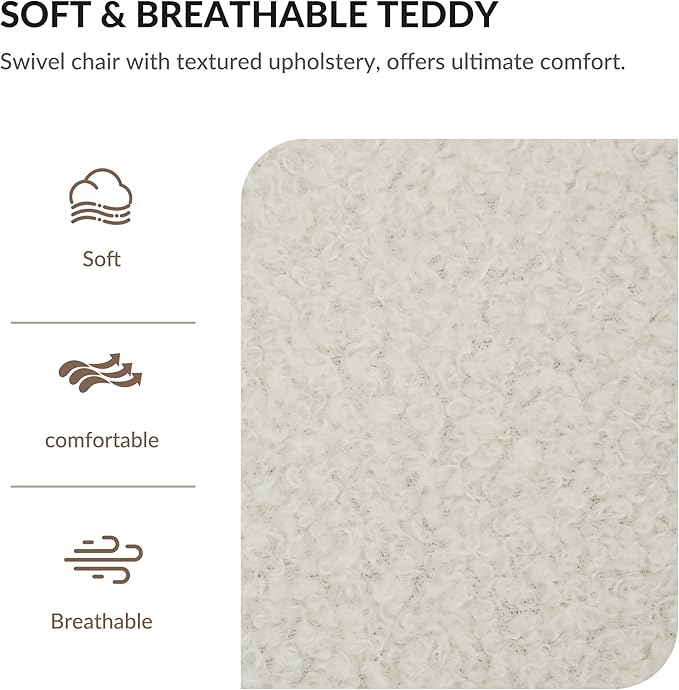 Swivel Accent Chair for Livingroom Teddy Fabric 360 Degree Round Swivel Barrel Armchair Wide Upholstered for Living Room Bedroom Reading Waitingroom (White Teddy)