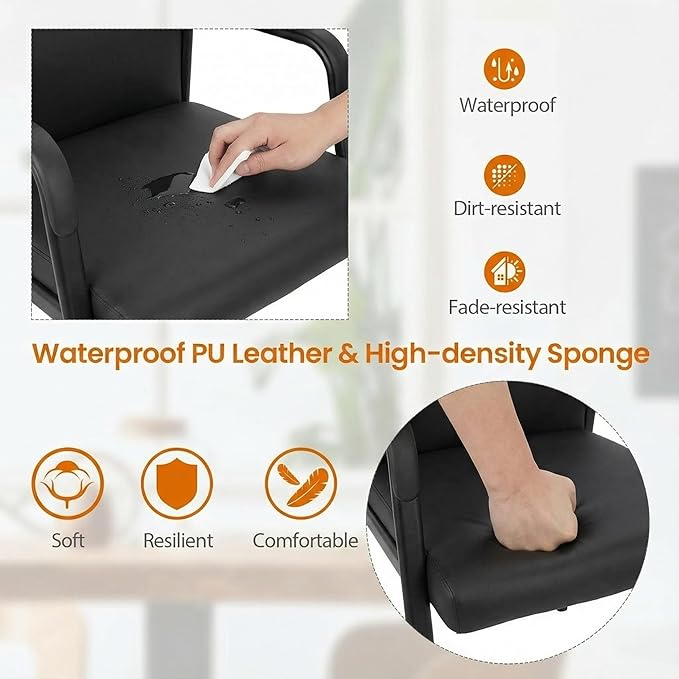 Leather Office Guest Chair Guest Conference Room Chair 600 LBS Capacity High Back Reception Chair with Padded Armrests No Wheels Black - 6 Pack