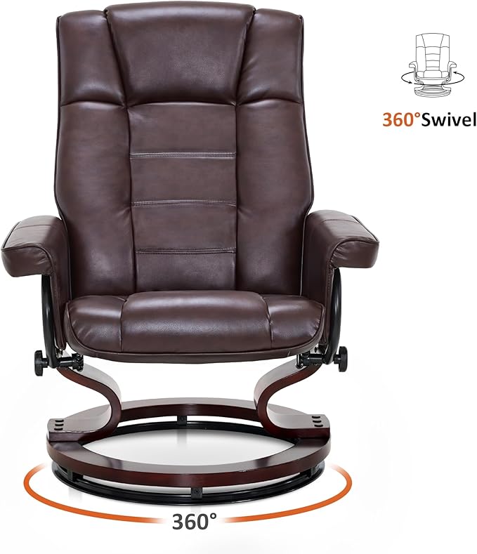MCombo Manual Swivel Recliner with Ottoman Chair Ottoman Set for RV Small Spaces Living Room Bedroom Office 9019 4919 (Faux Leather Dark Brown)